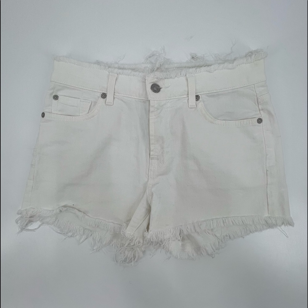 7 For All Mankind White Cut Off Distressed Denim Jean Shorts Size 26 Women’s